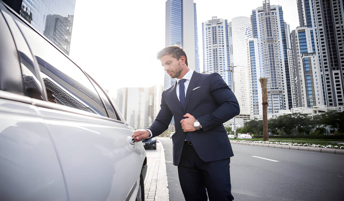 driver opening car door pick and drop